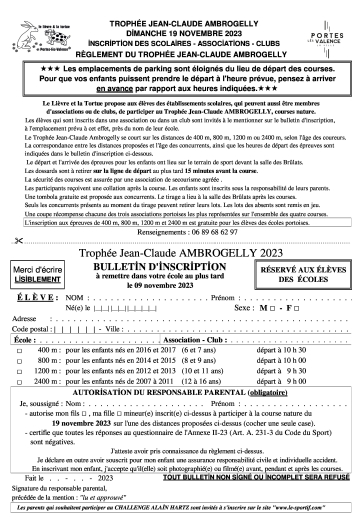 Bulletin Inscription Enfants PLV