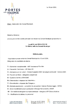 Ordre du jour du conseil municipal du 24-06-2024