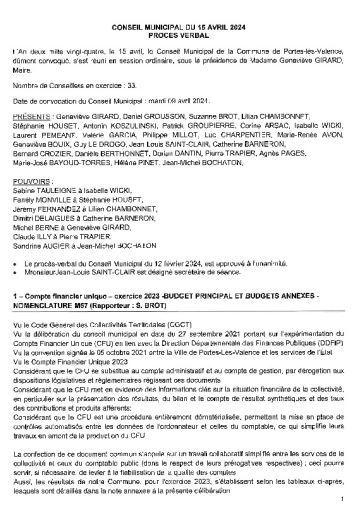 Procès-verbal du conseil municipal du 15-04-2024