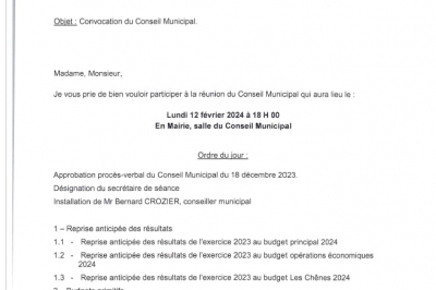 Ordre du  jour du conseil municipal du 12-02-2024