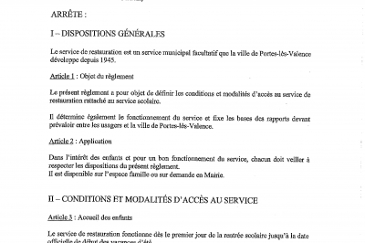 Règlement du service restauration