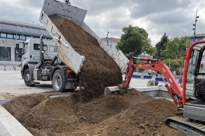 Travaux à l'emplacement de la fontaine